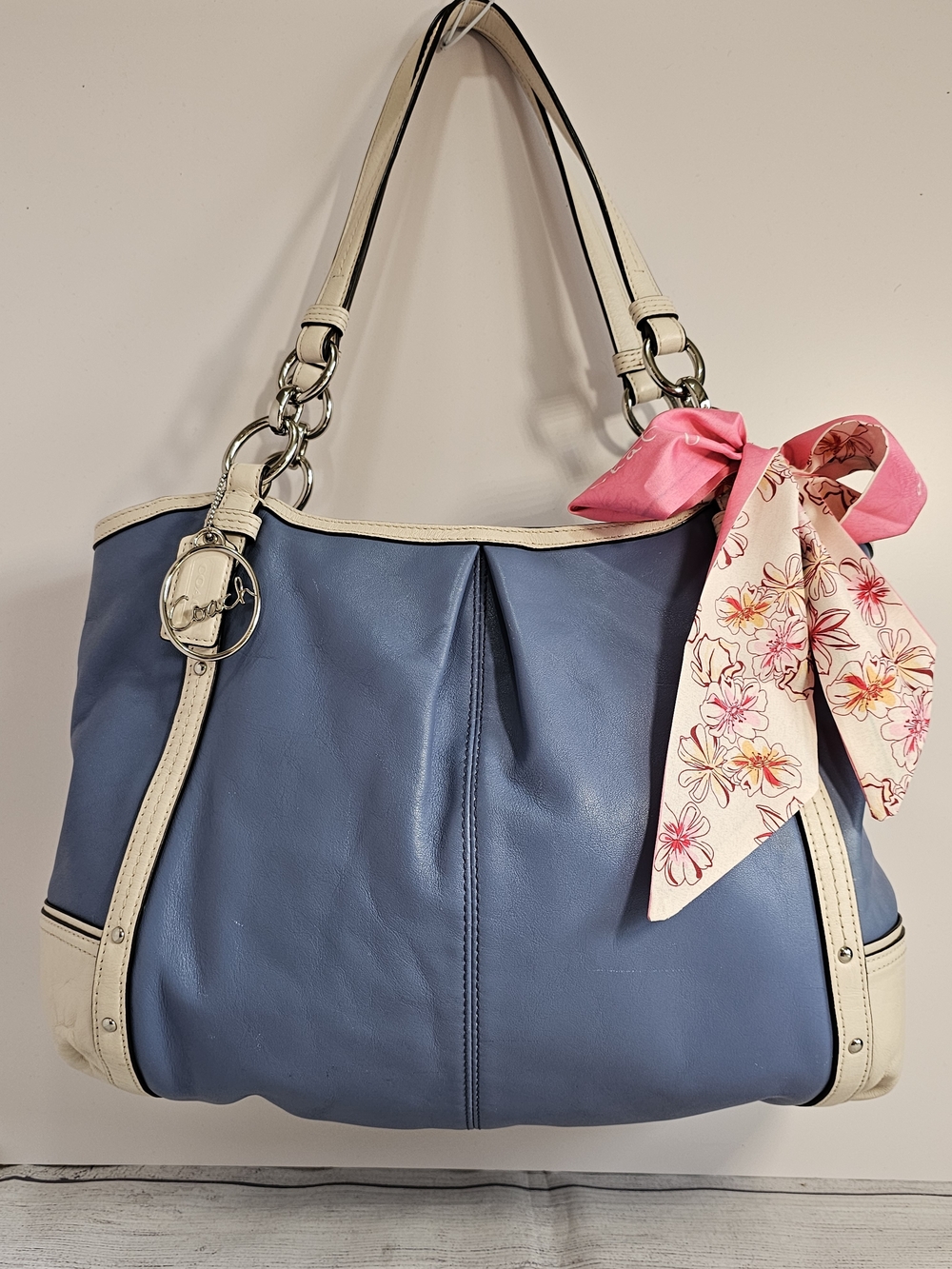 VTG Coach Alexandra Chain Chambray Leather Tote